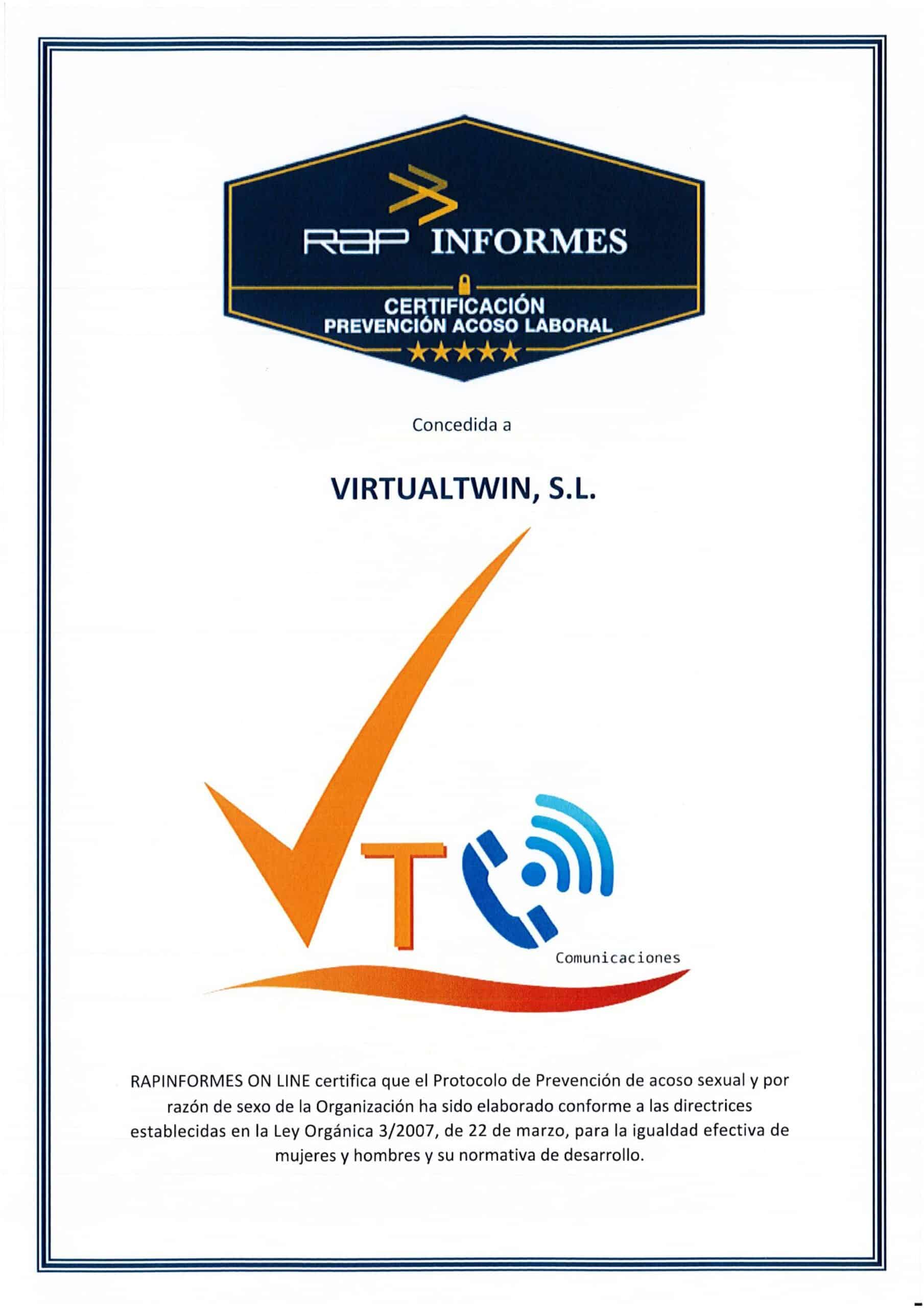 Certificado acoso laboral e igualdad de genero virtualtwin